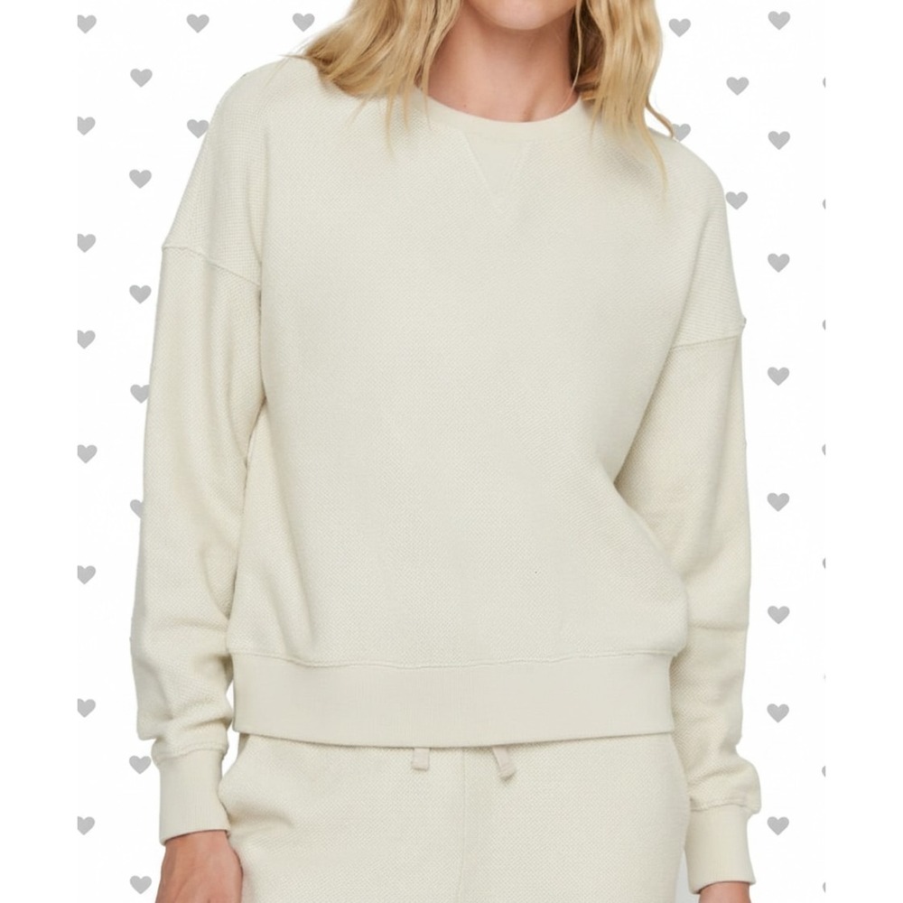 New Spiritual Gangster Andi Waffle Fleece Sweatshirt Women's XS Birch Beige NWT